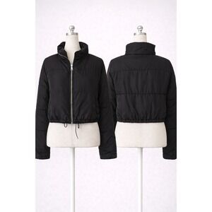 PrettyLittleThing Black Cropped Puffer Jacket - Streetwear Baddie Sz 12